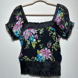 Women's Black Floral Blouse